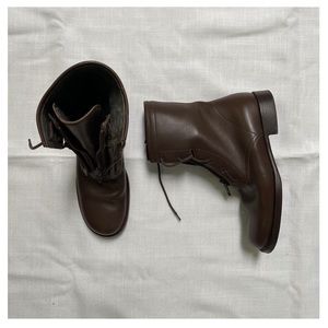 Jil Sander Smooth Brown Leather Zip Combat Boot